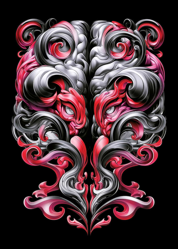 Symmetrical Red and Silver Abstract Design