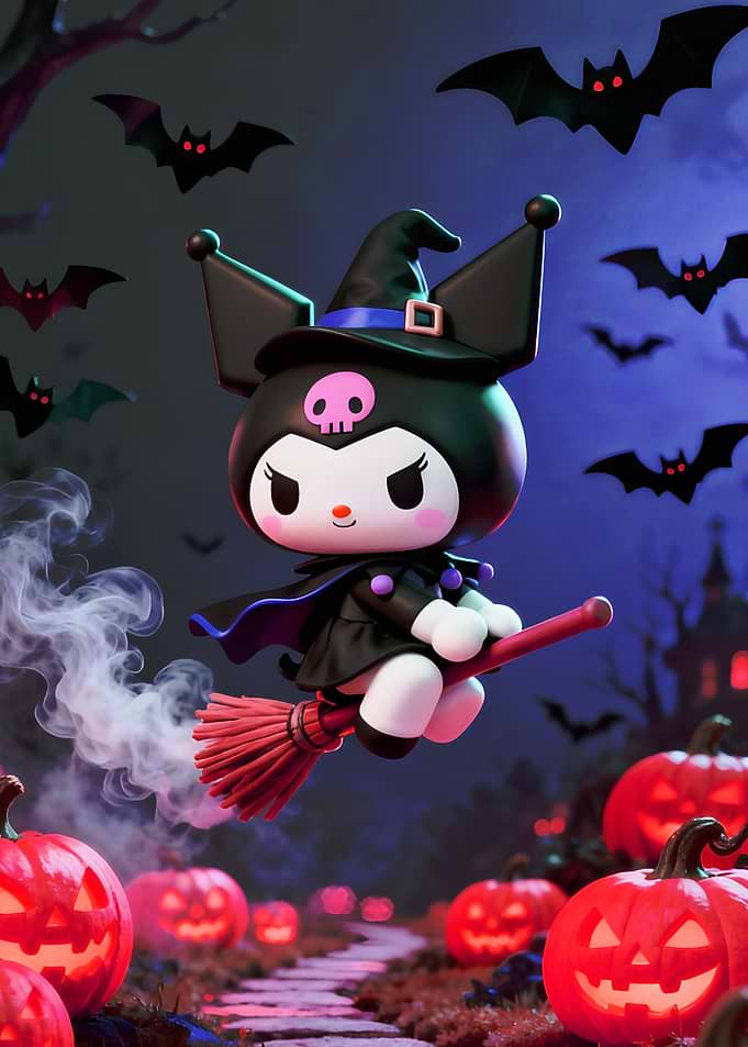 Kuromi Witch Flying on Broomstick