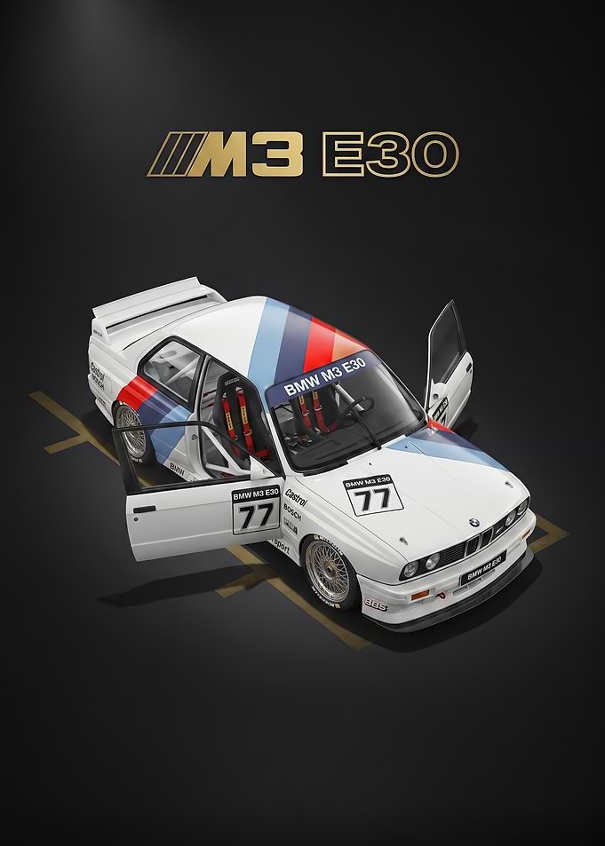 sleek BMW M3 E30 Race Car poster