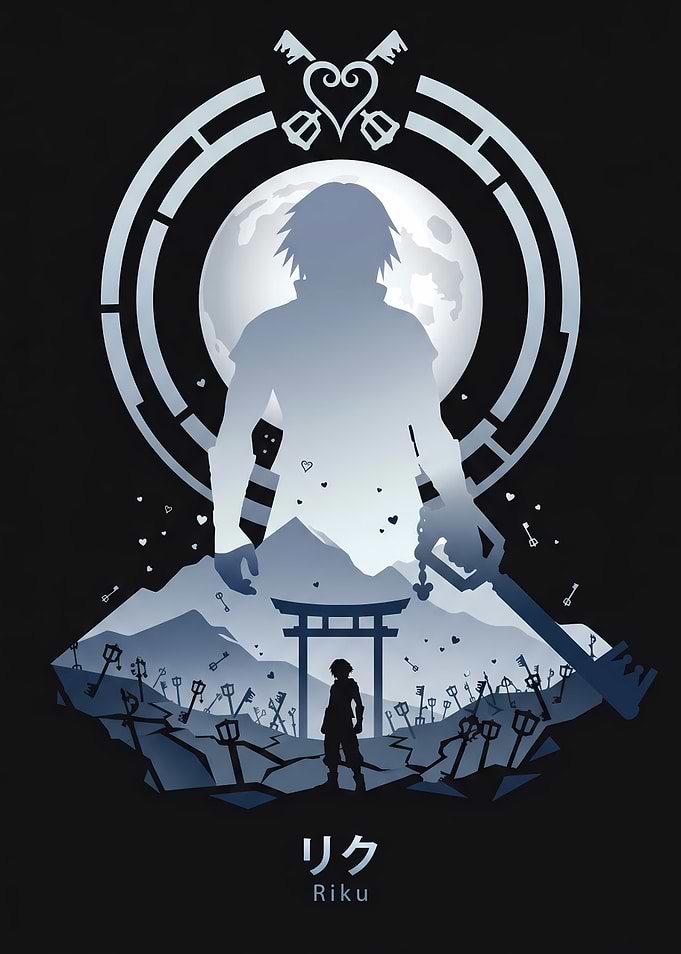 Riku Silhouette with Keyblade and Moon