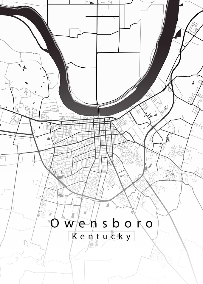 Owensboro Kentucky City Map white