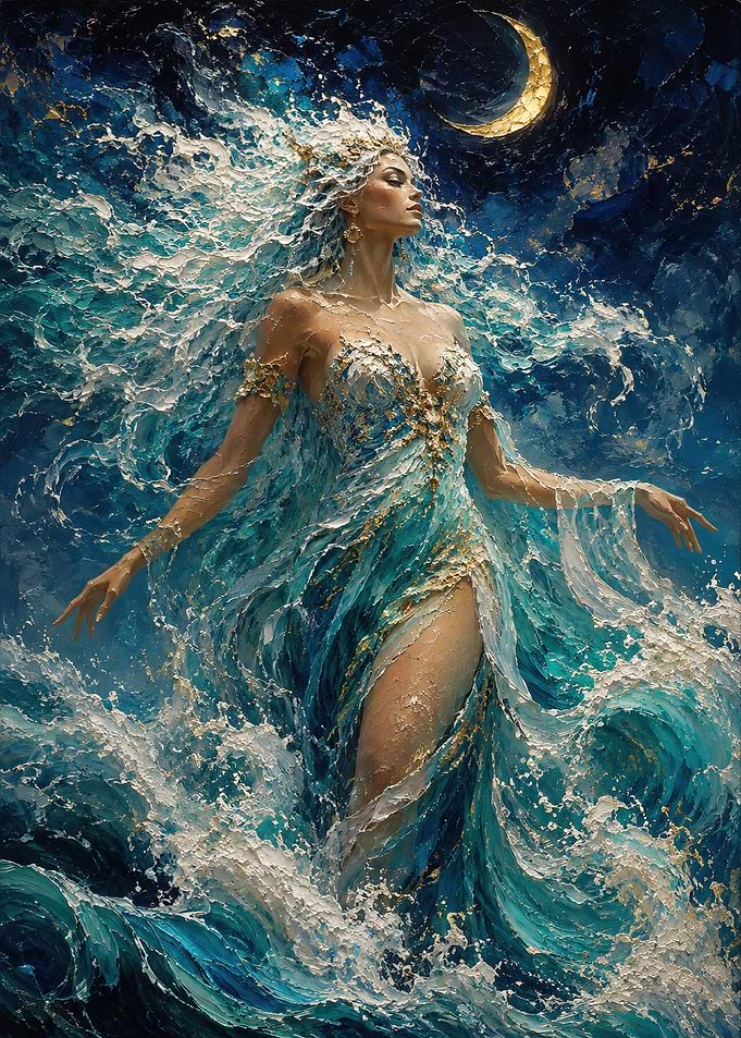 Ocean Goddess Under the Moon