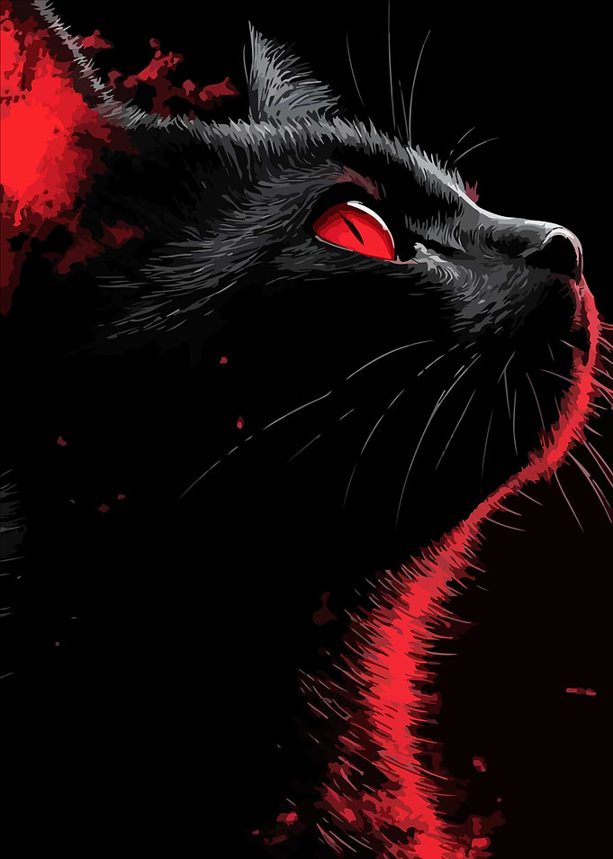 Black Cat with Red Eyes