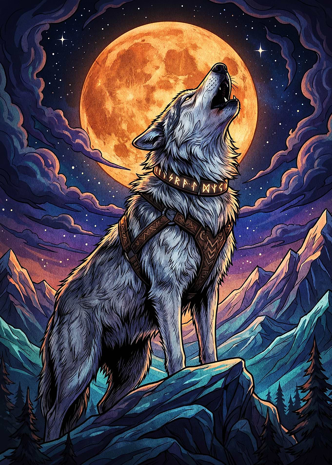 Wolf howling at the moon