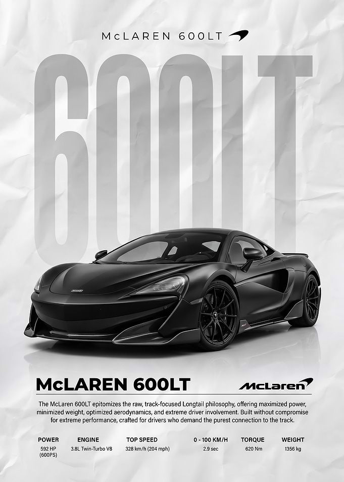 A sleek matte black McLaren 600LT Car Poster