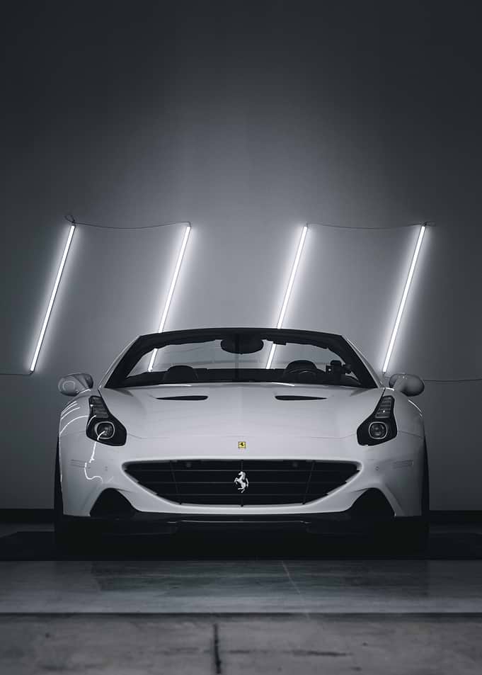 White Ferrari Convertible in Studio