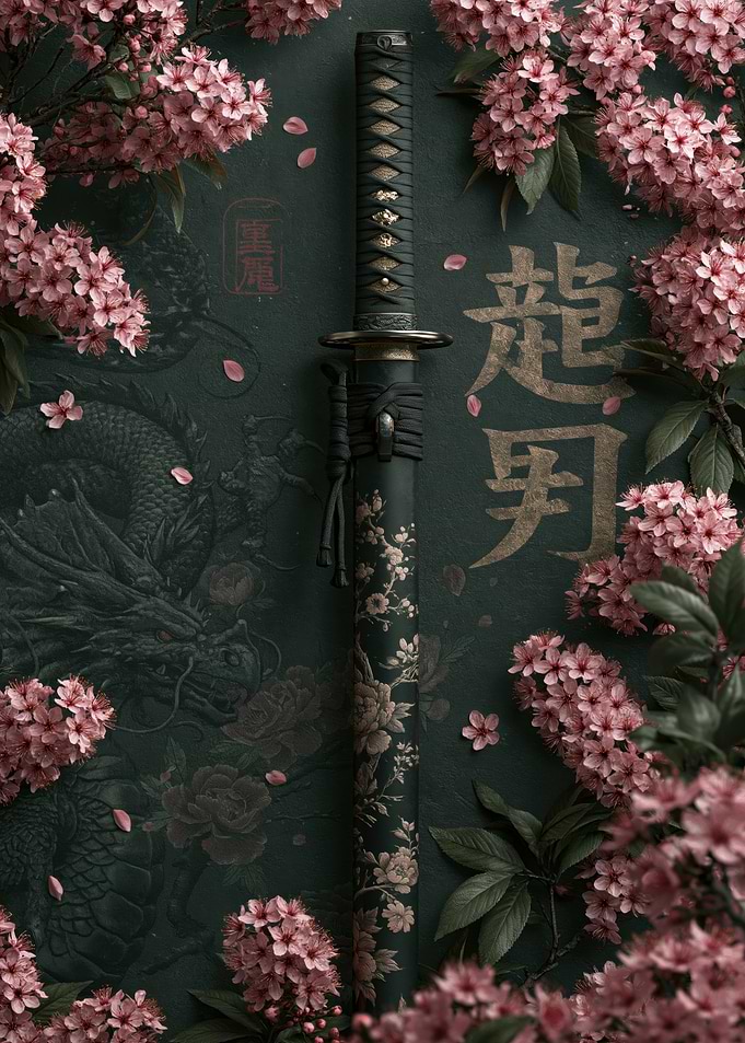 Katana with Cherry Blossoms and Dragon