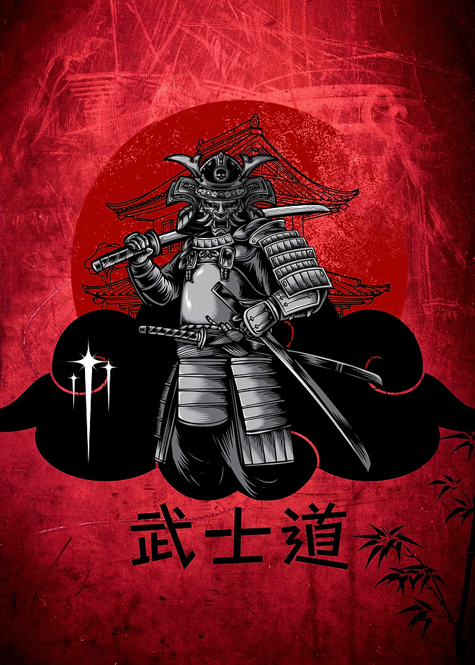 Samurai Warrior with Japanese Temple