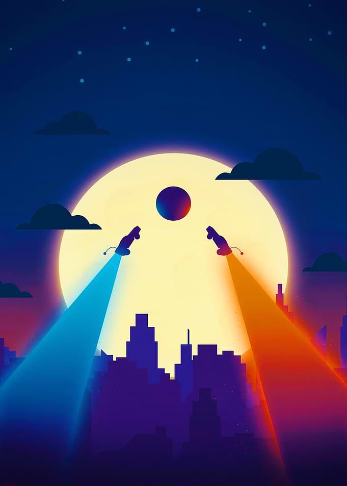 Sci-fi Cityscape with Spotlight Beams