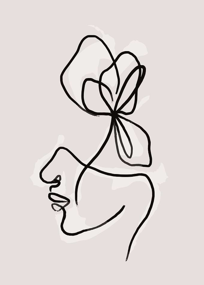 Minimalist Line Art of a Woman with Flower