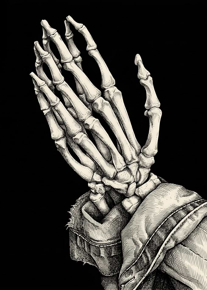 Skeleton Hand in Denim
