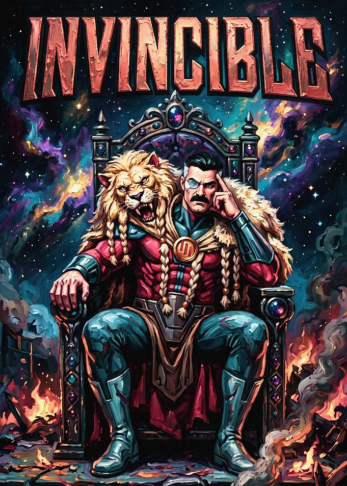 Omni-Man on a Throne