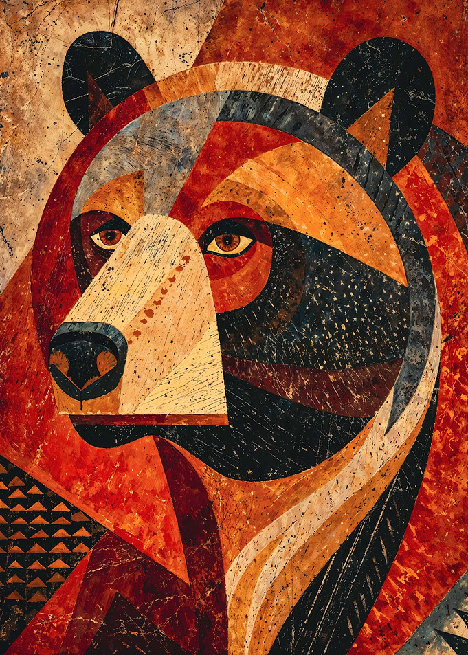 Geometric Cubist Bear Portrait Painting