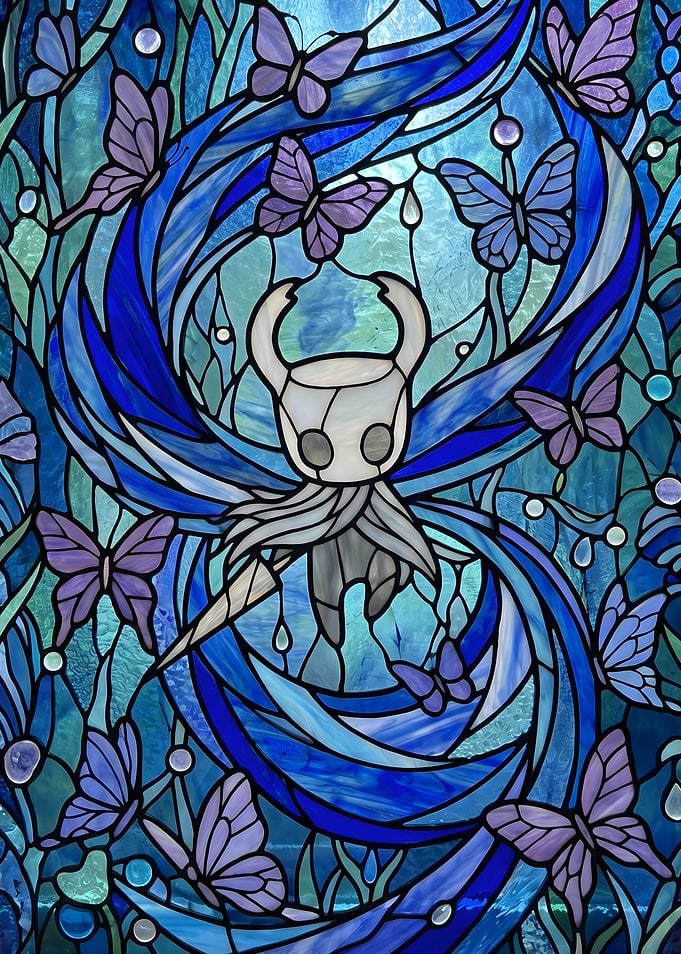 Stained Glass Knight and Butterflies