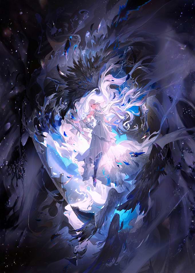 Ethereal Angelic Figure in Cosmic Swirls