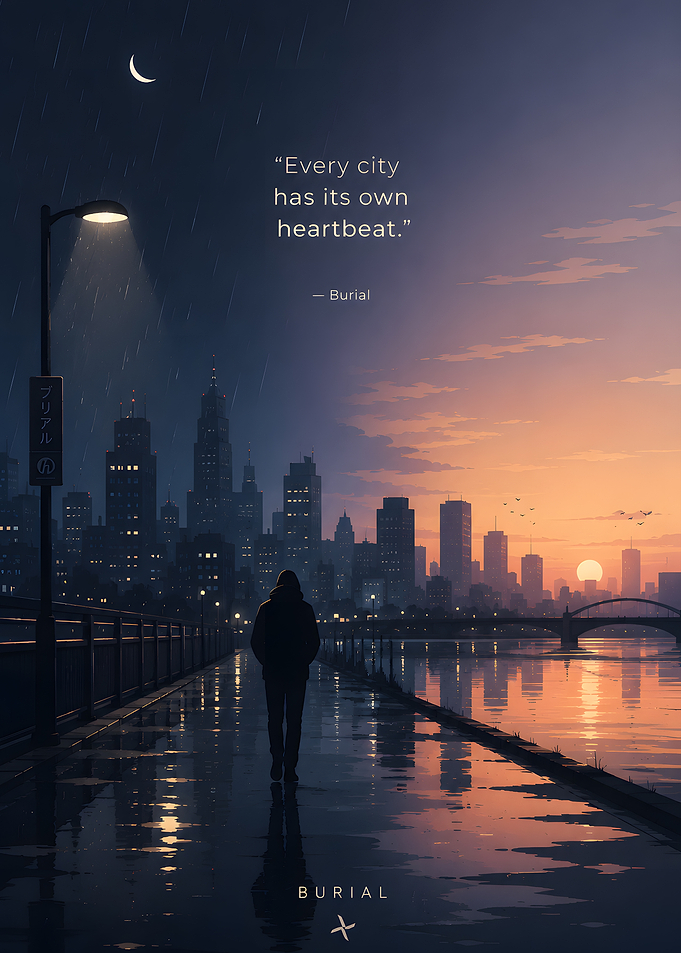Cityscape at Dusk with Lone Figure