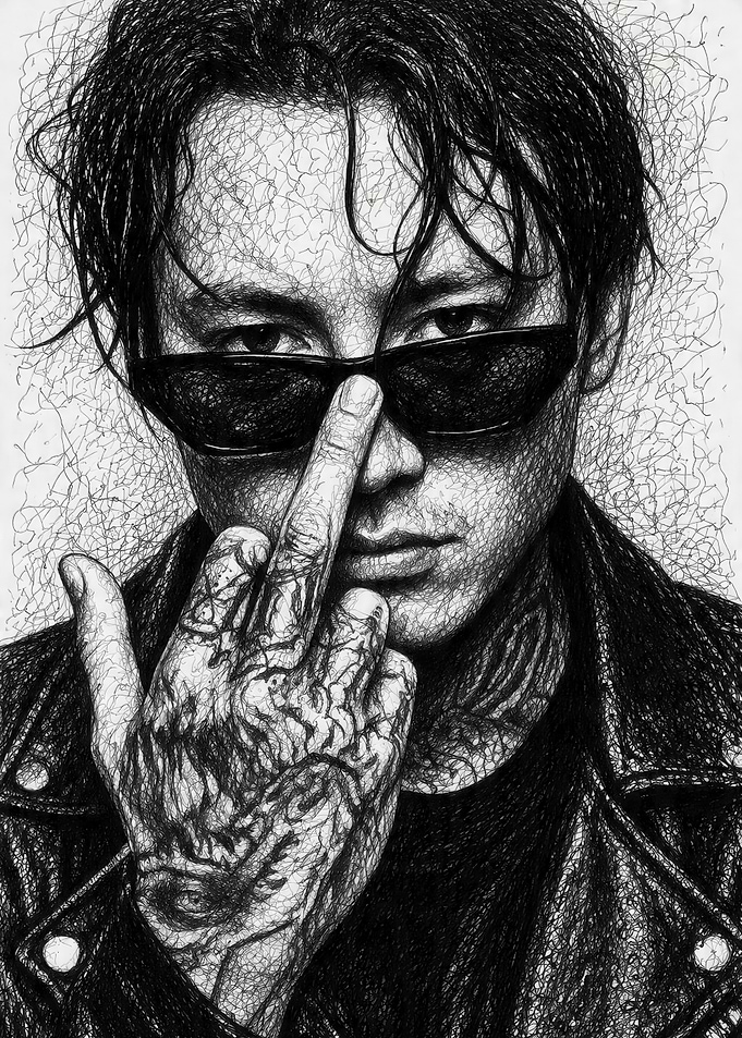 Man with Sunglasses and Tattooed Hand