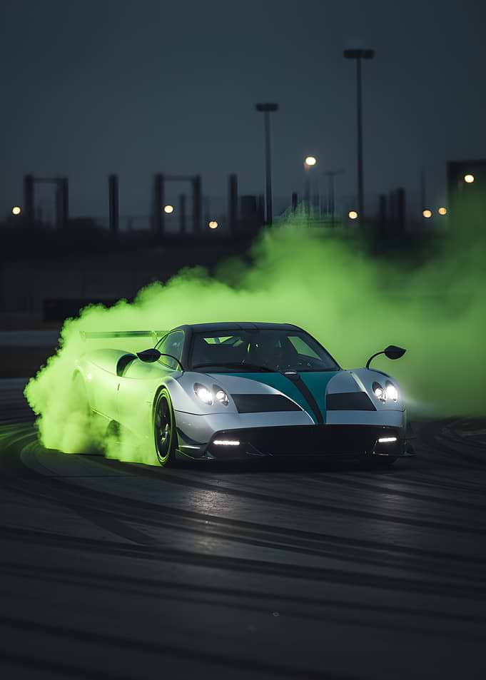 Pagani Huayra Drifting with Green Smoke
