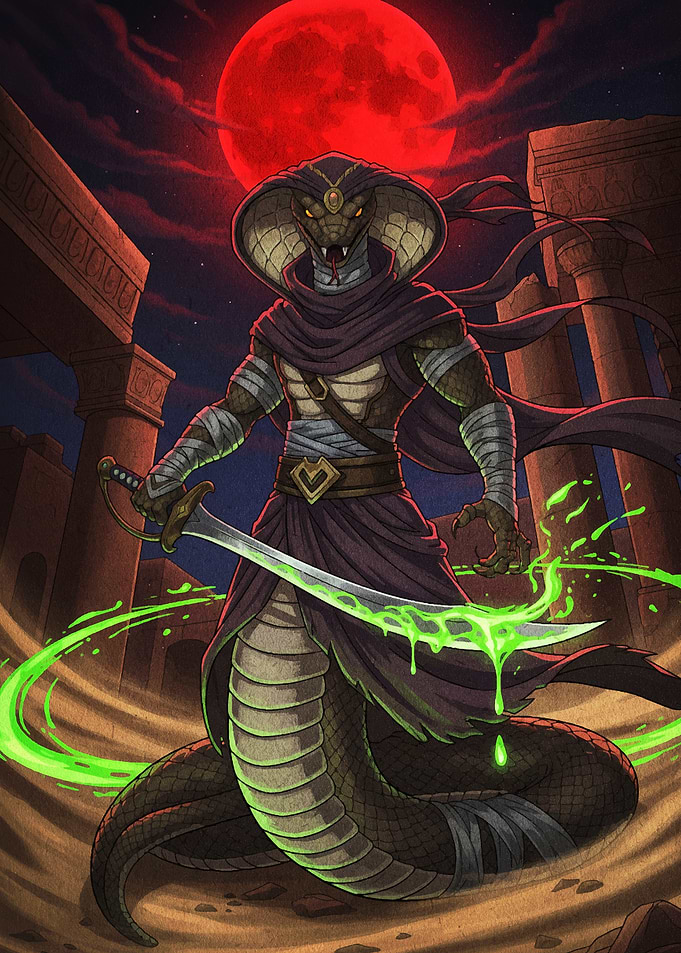 Serpentine Warrior with Glowing Sword