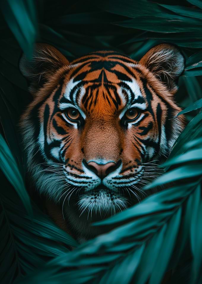 Tiger Peeking Through Lush Greenery