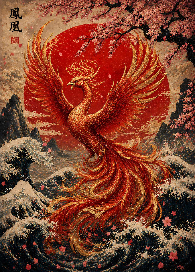 Phoenix Rising Over Waves