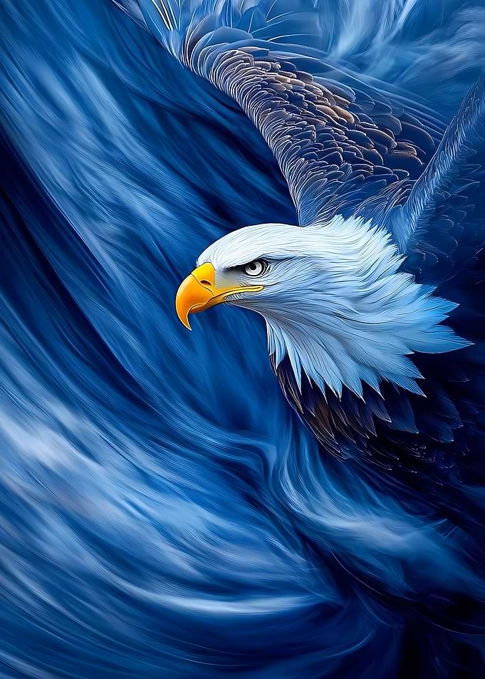 Majestic Eagle in Blue Swirls