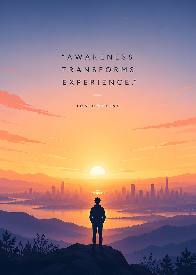 Man overlooking city at sunrise