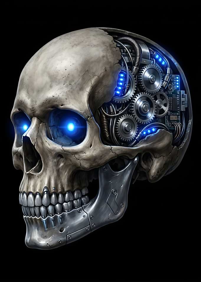 Cyborg Skull with Glowing Eyes