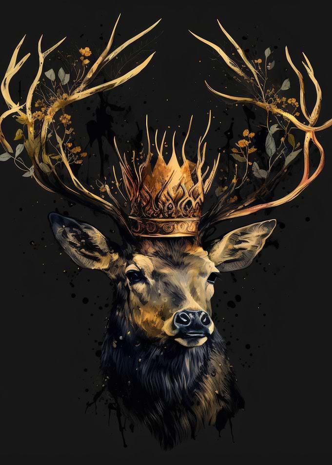 Majestic Deer King with Golden Crown