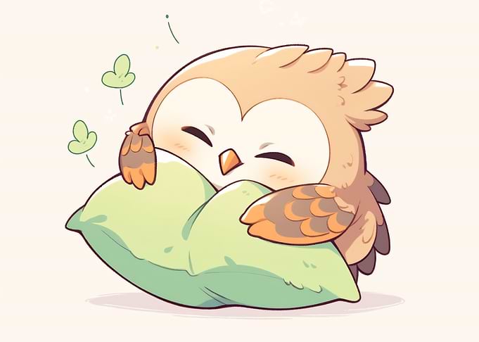 Cute Owl Sleeping on Pillow