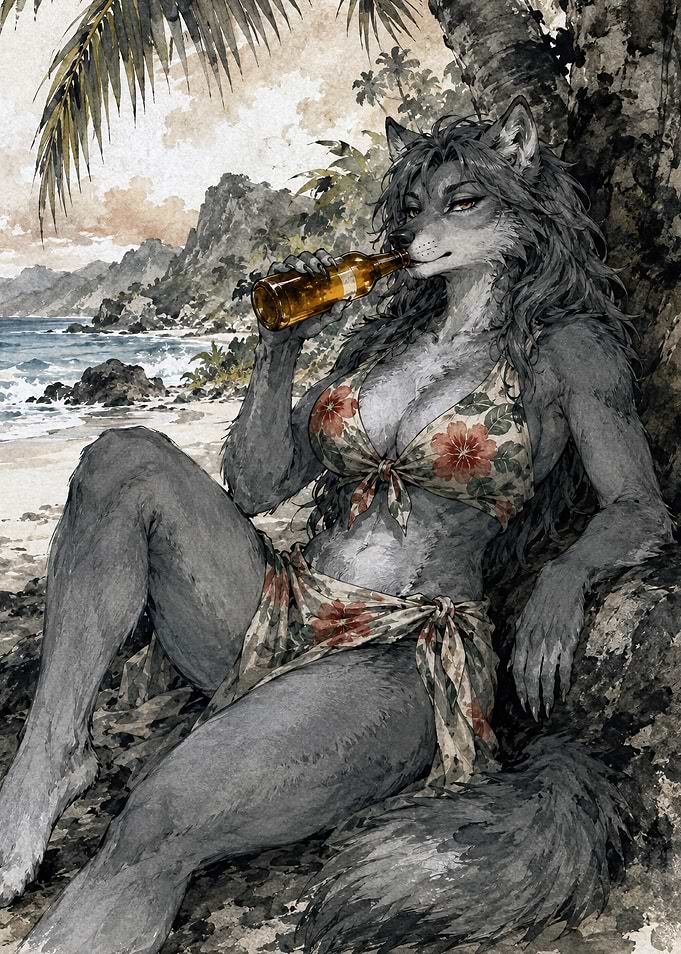 Wolf Woman on Tropical Beach