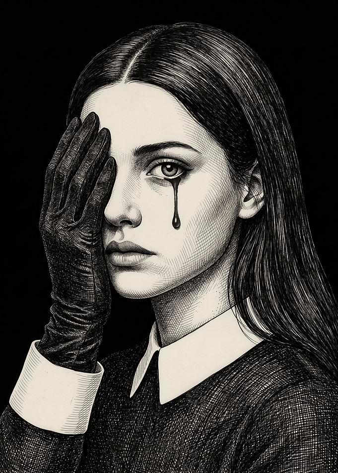 Woman in Black Glove Crying