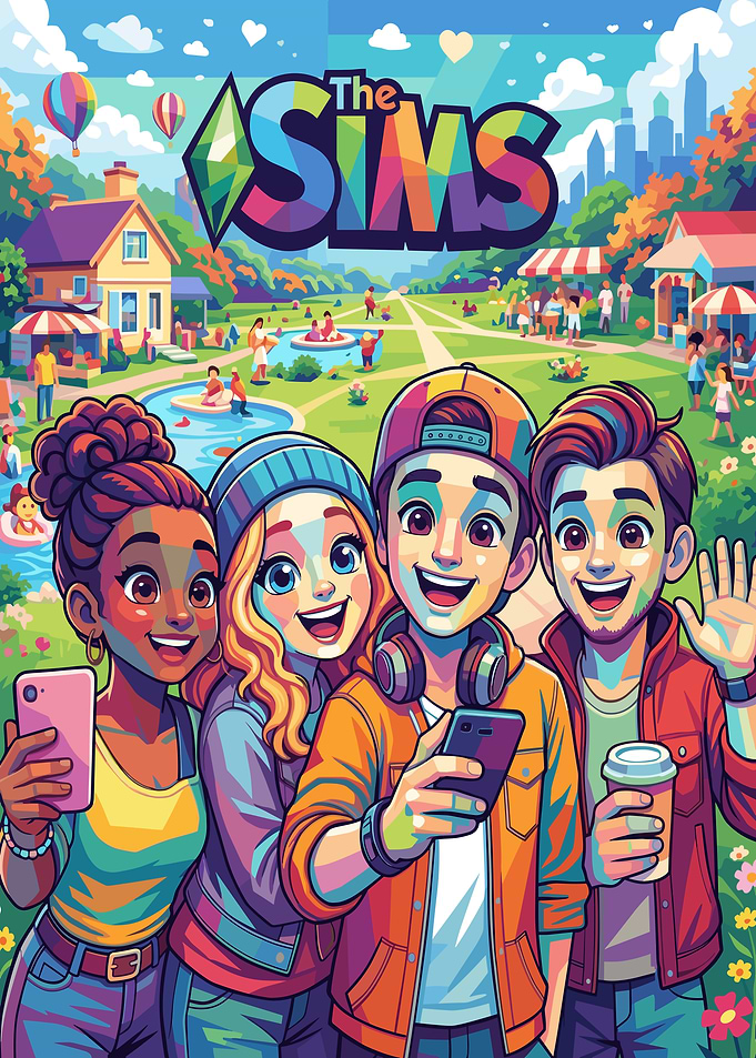The Sims characters in a park
