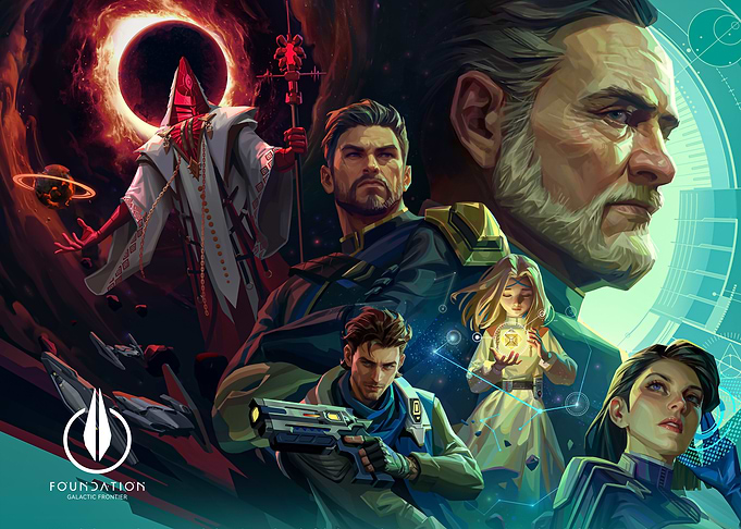 Foundation Sci-Fi Characters and Cosmic Scene
