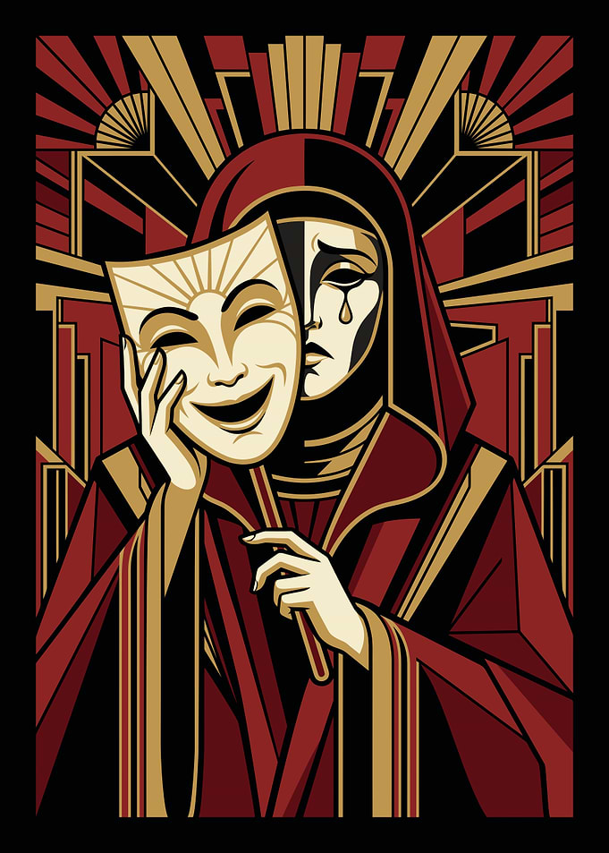 Art Deco Sunburst Mask Duality Poster