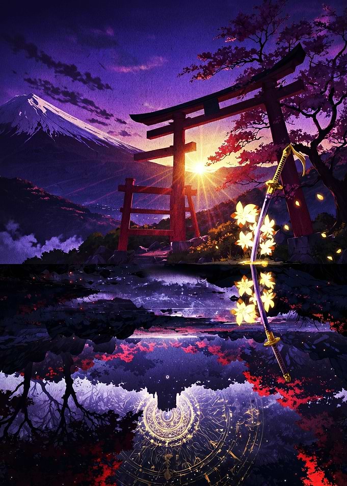 Samurai Sword at Mount Fuji Sunset