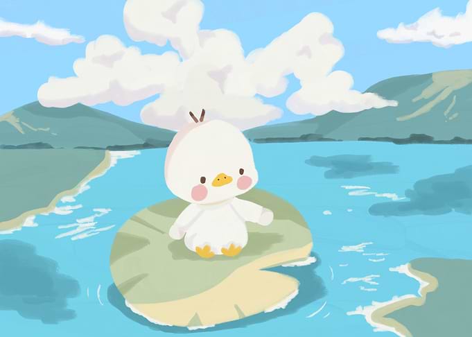 Cute Duckling on Lily Pad