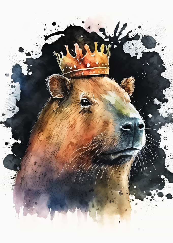 Capybara King Watercolor Painting