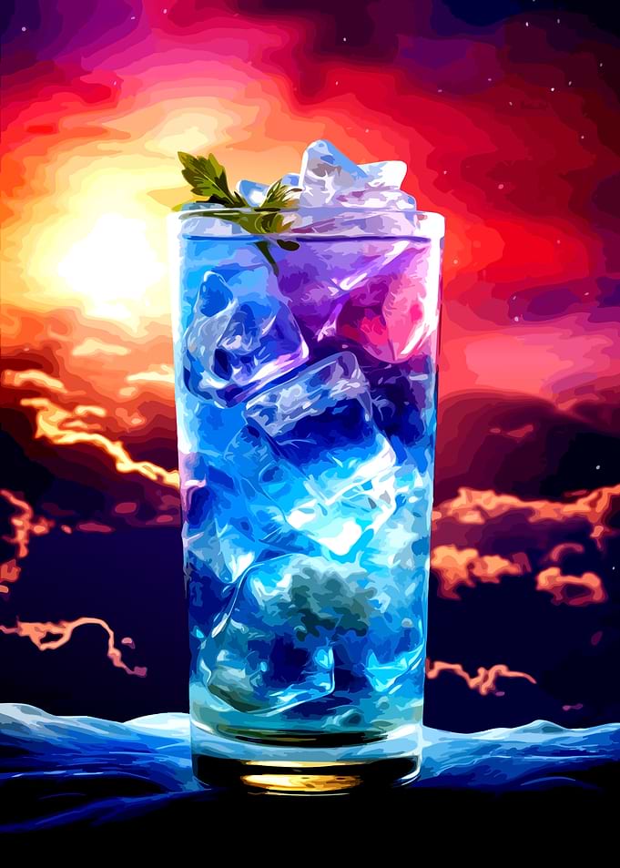 Vibrant Cocktail with Sunset Background