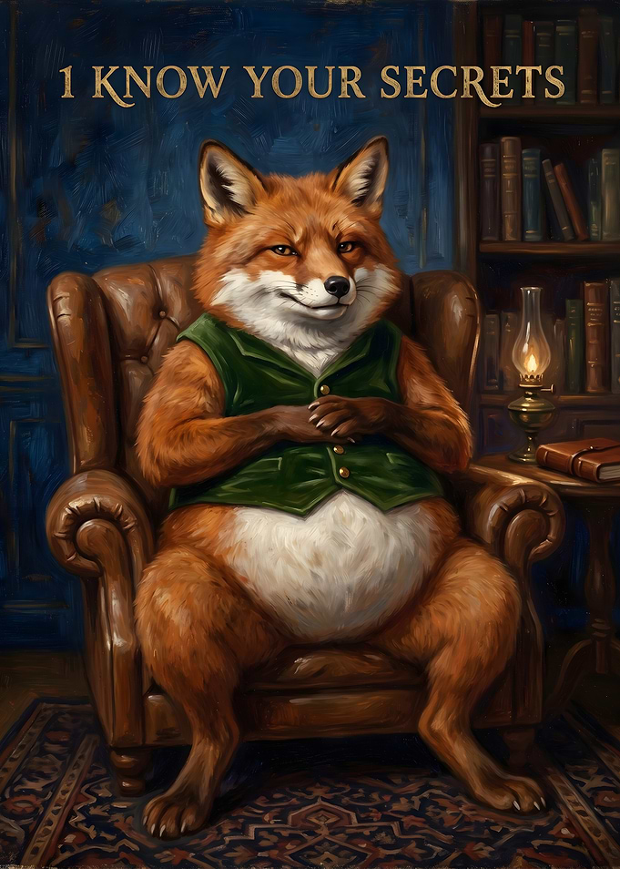 Fox in a Chair with Bookshelf