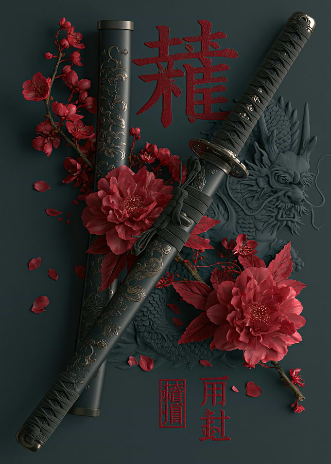 Katana with Cherry Blossoms and Dragon
