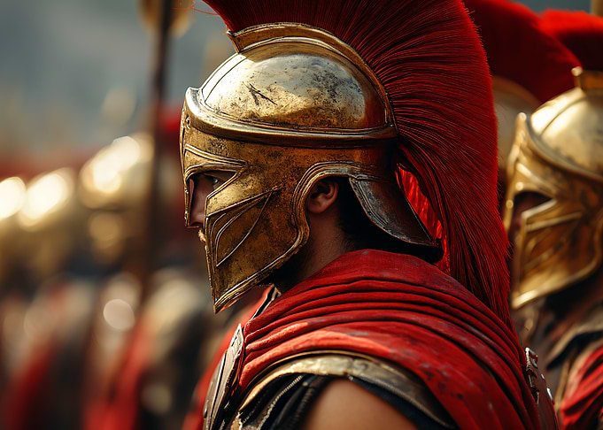 Spartan Warrior in Golden Helmet