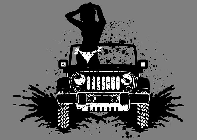 Jeep Silhouette with Bikini Woman