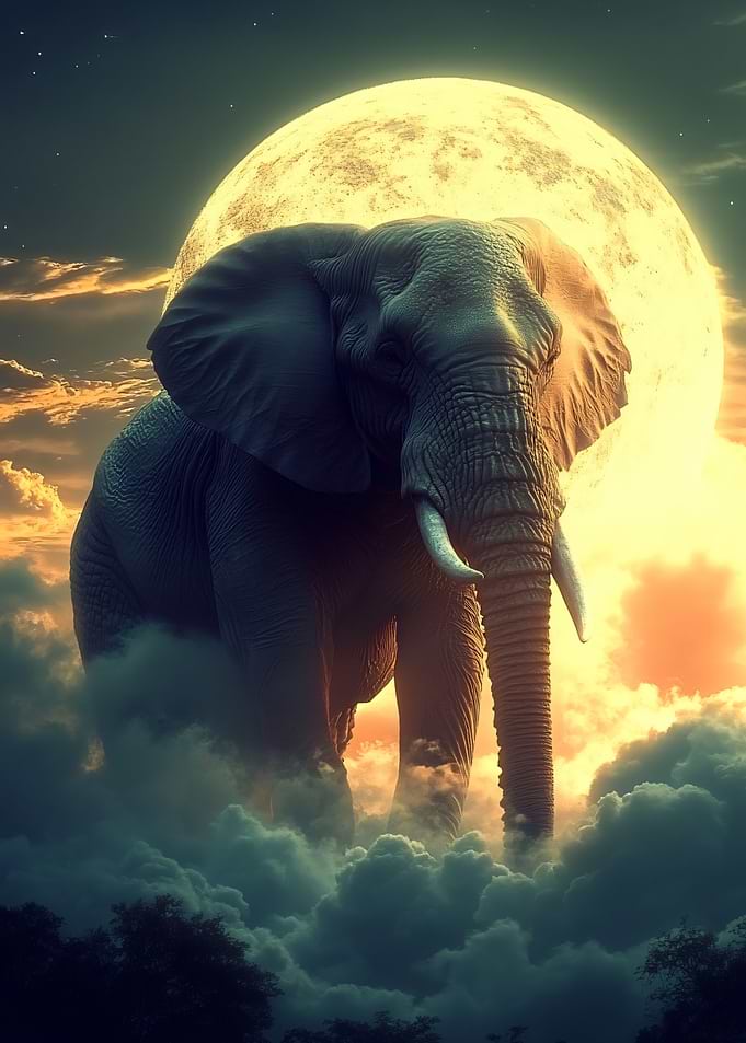 Elephant in the Clouds at Moonrise