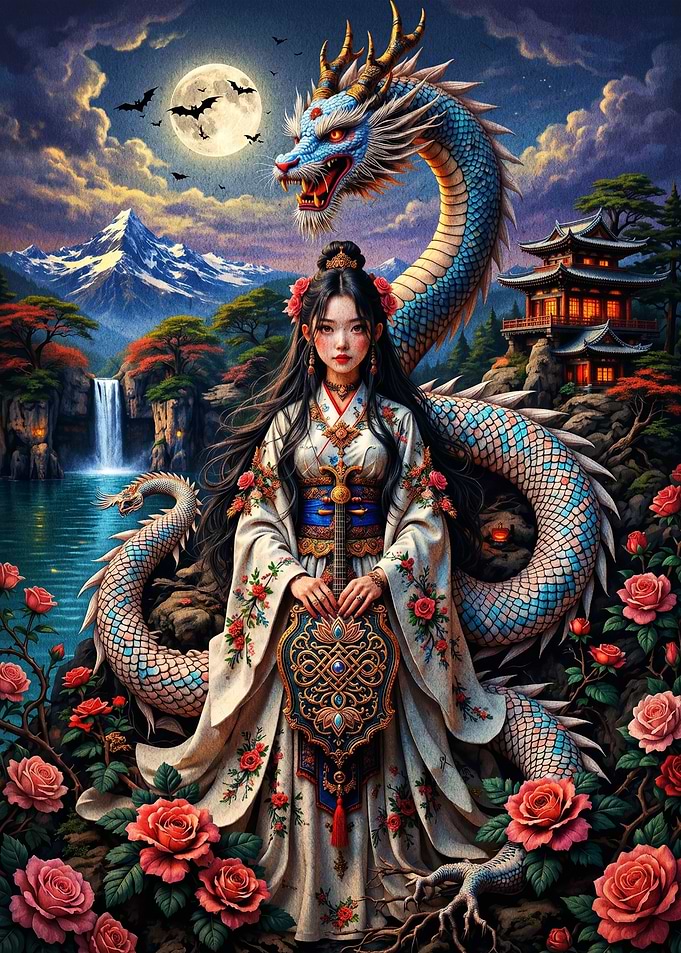 Dragon and Woman in Traditional Attire