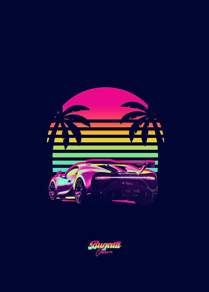 Retro Bugatti Chiron Sunset