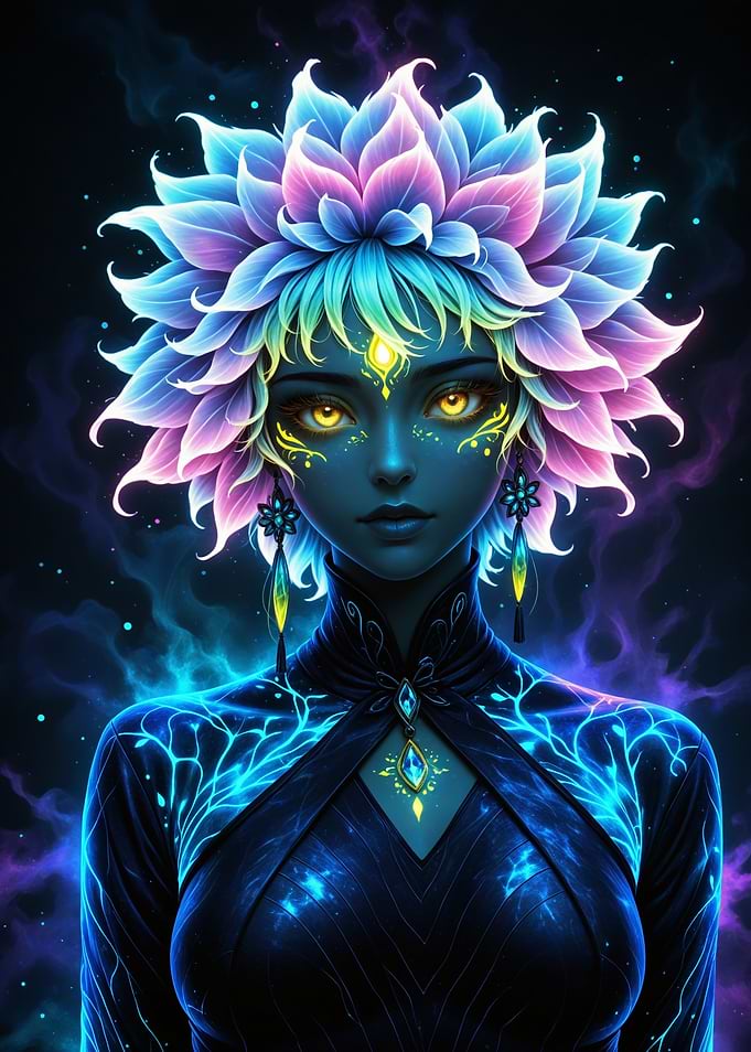Cosmic Floral Woman Portrait