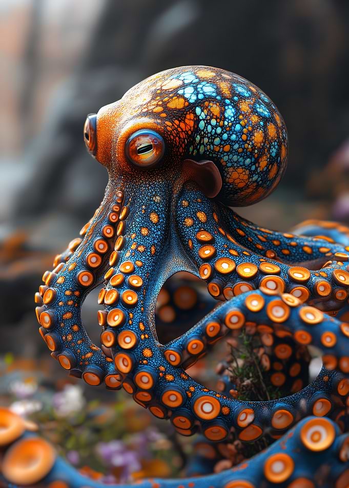 Vibrant Octopus with Orange and Blue Patterns