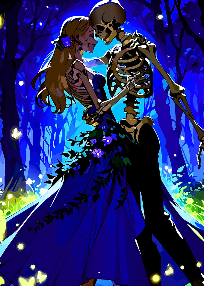 Skeleton Couple Dancing in Forest