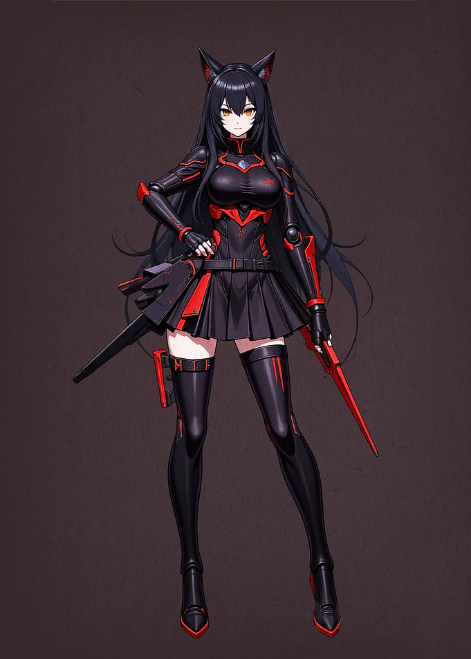 Anime Girl with Cat Ears and Weapon